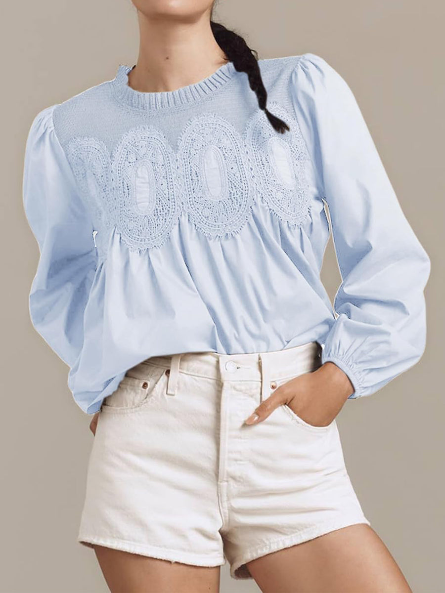Lace Patchwork Long Sleeve Blouse