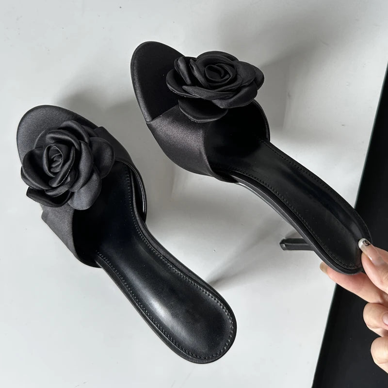 Satin Heels With Floral Accent Design