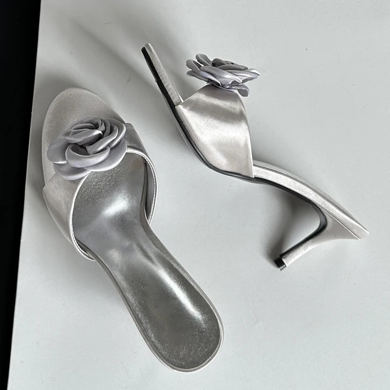 Satin Heels With Floral Accent Design