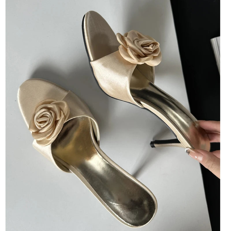 Satin Heels With Floral Accent Design