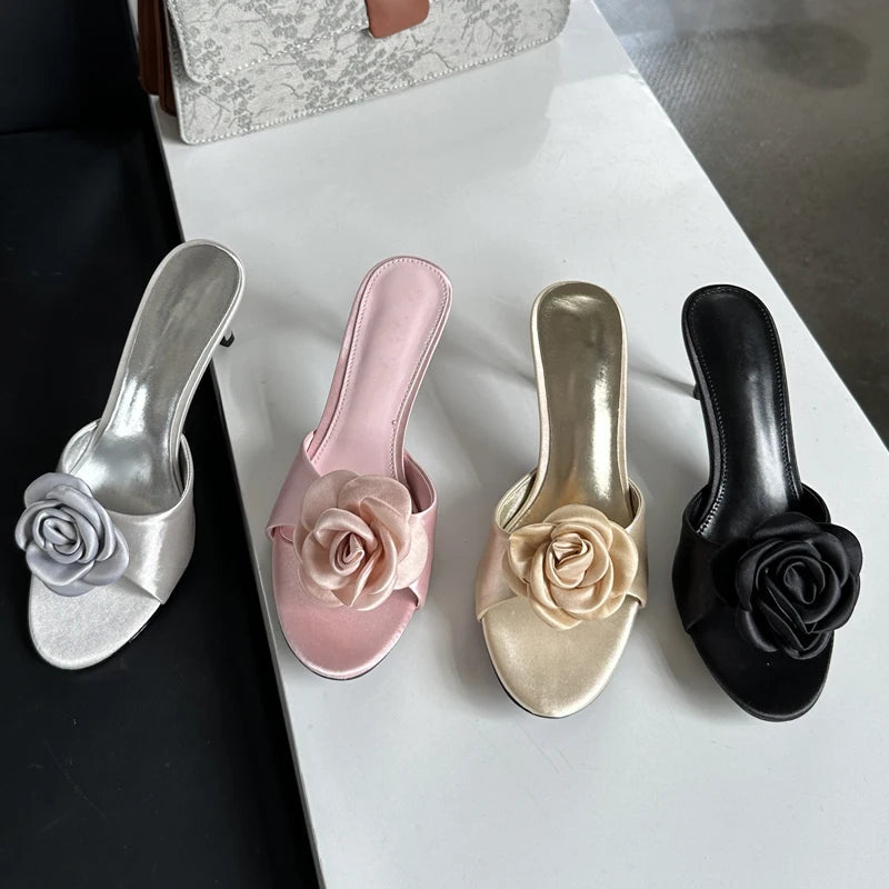 Satin Heels With Floral Accent Design