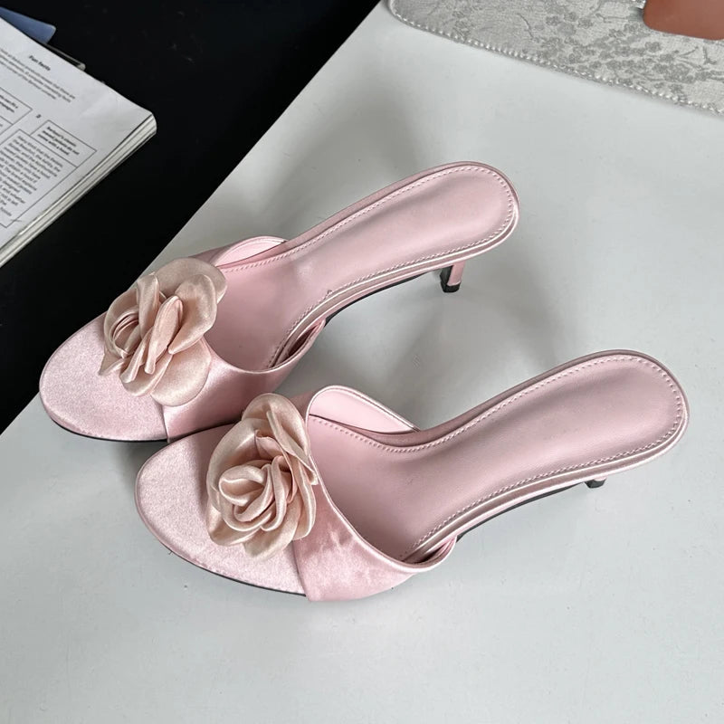 Satin Heels With Floral Accent Design