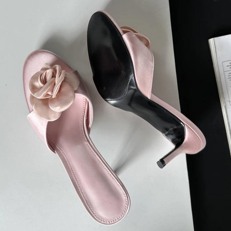 Satin Heels With Floral Accent Design