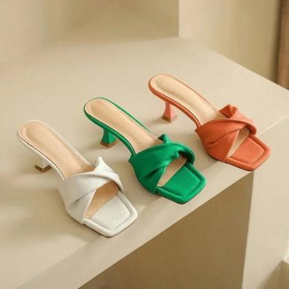 Chic Coral Square Toe Crisscross Slide Sandals