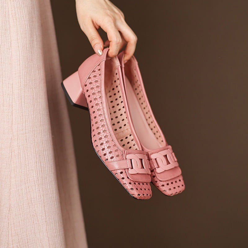 Square Toe Block Heels Pumps Shoes