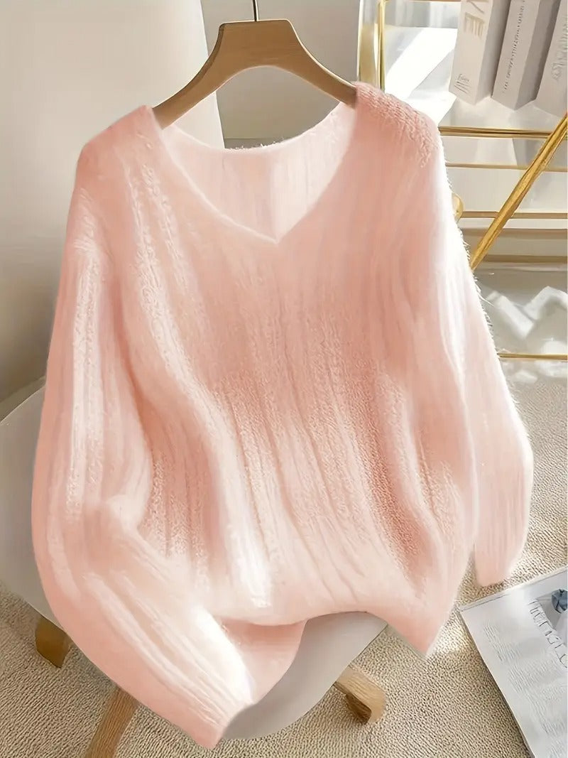 Pink Long Sleeve Plain Sweater