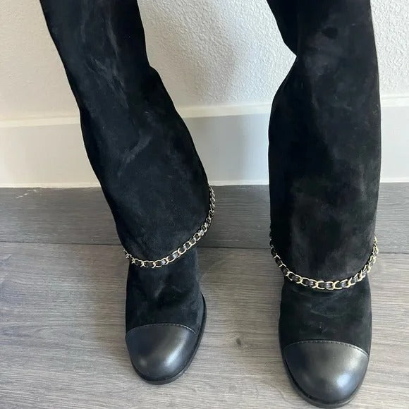 Suede Calfskin Lambskin Cap Toe High Boots