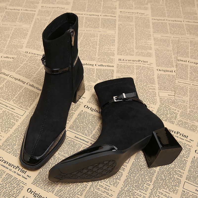 Suede Panel Square-Toe Boots