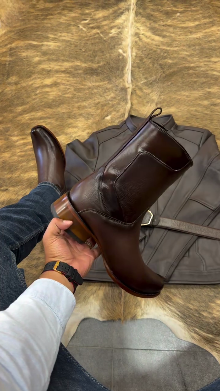 Zip Leather Western Boots
