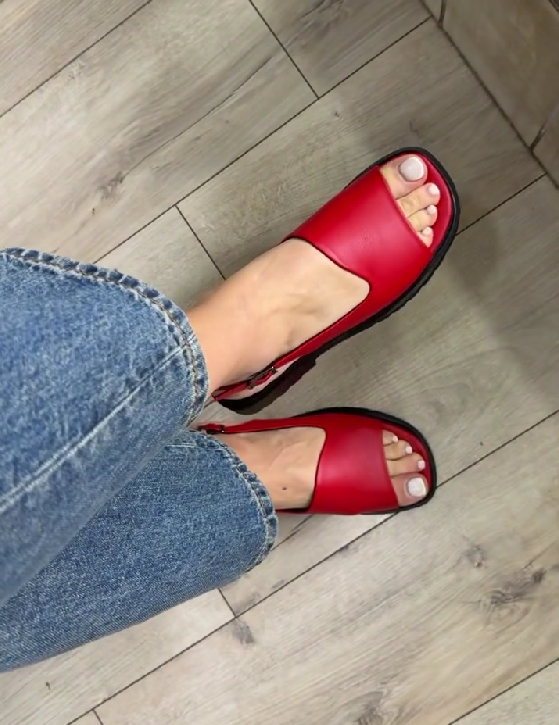Elegant Leather Red Sandals