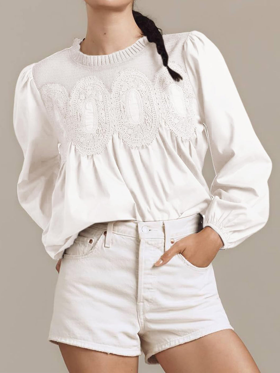 Lace Patchwork Long Sleeve Blouse