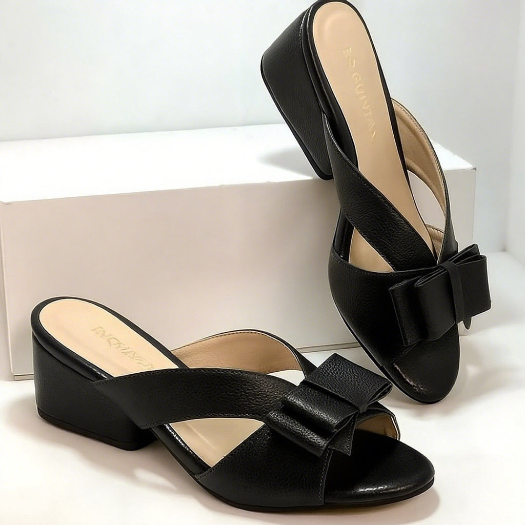 Women's Open Toe Bow Leather Sandals