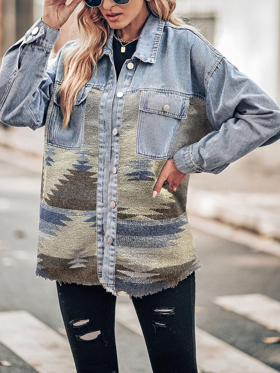 Women's Lapel Long Sleeve Vintage Button Down Denim Jacket