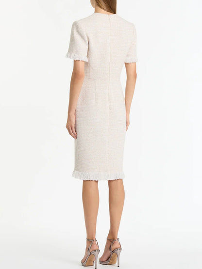 Elegant Tweed Fringe Midi Dress