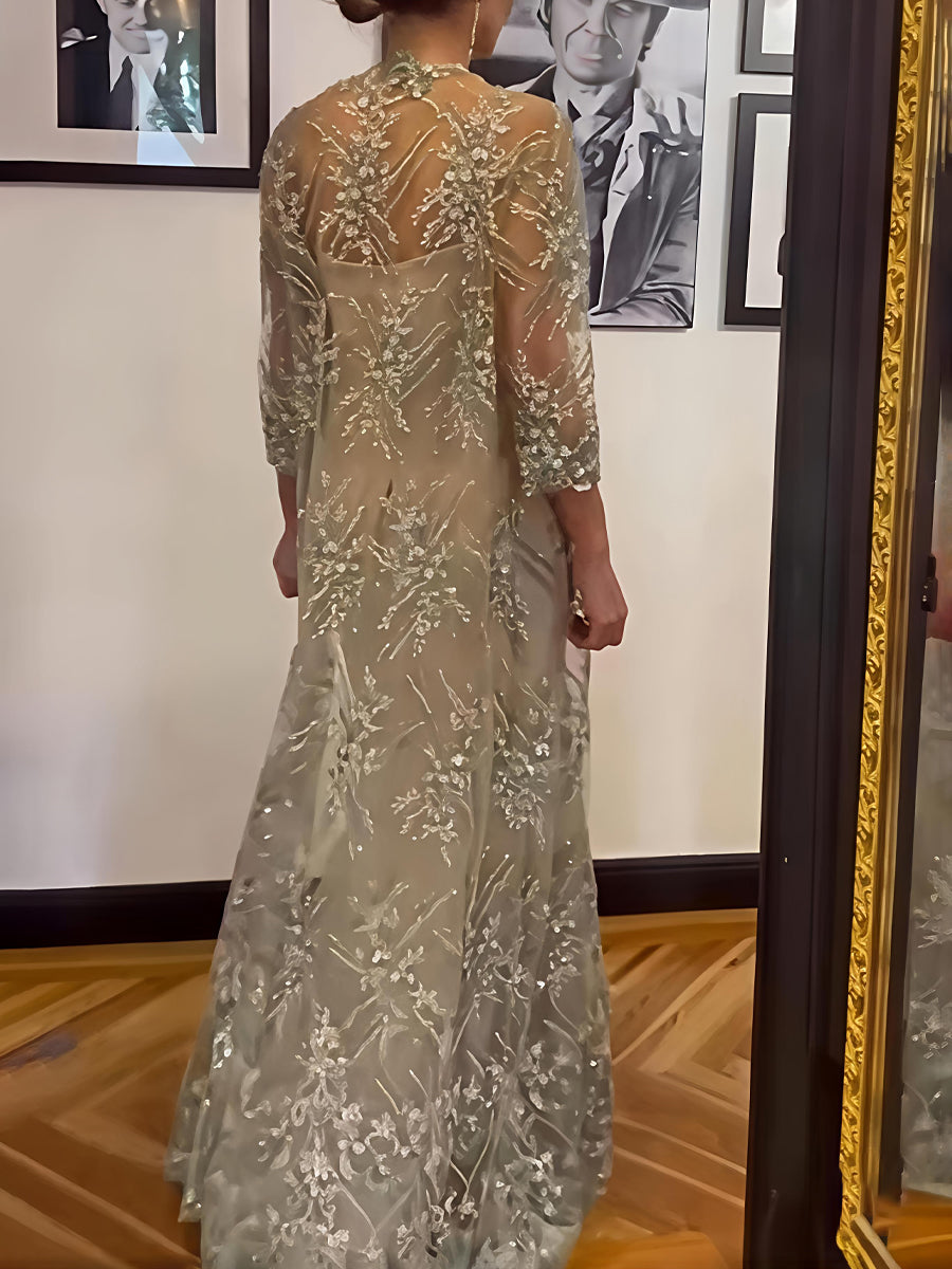 Elegant Embroidered Sequins Two Pieces Dress