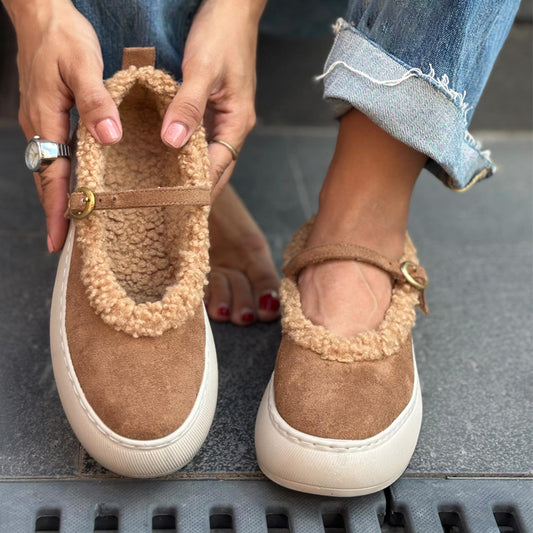 Faux Suede Fleece-lined Ballet Flats