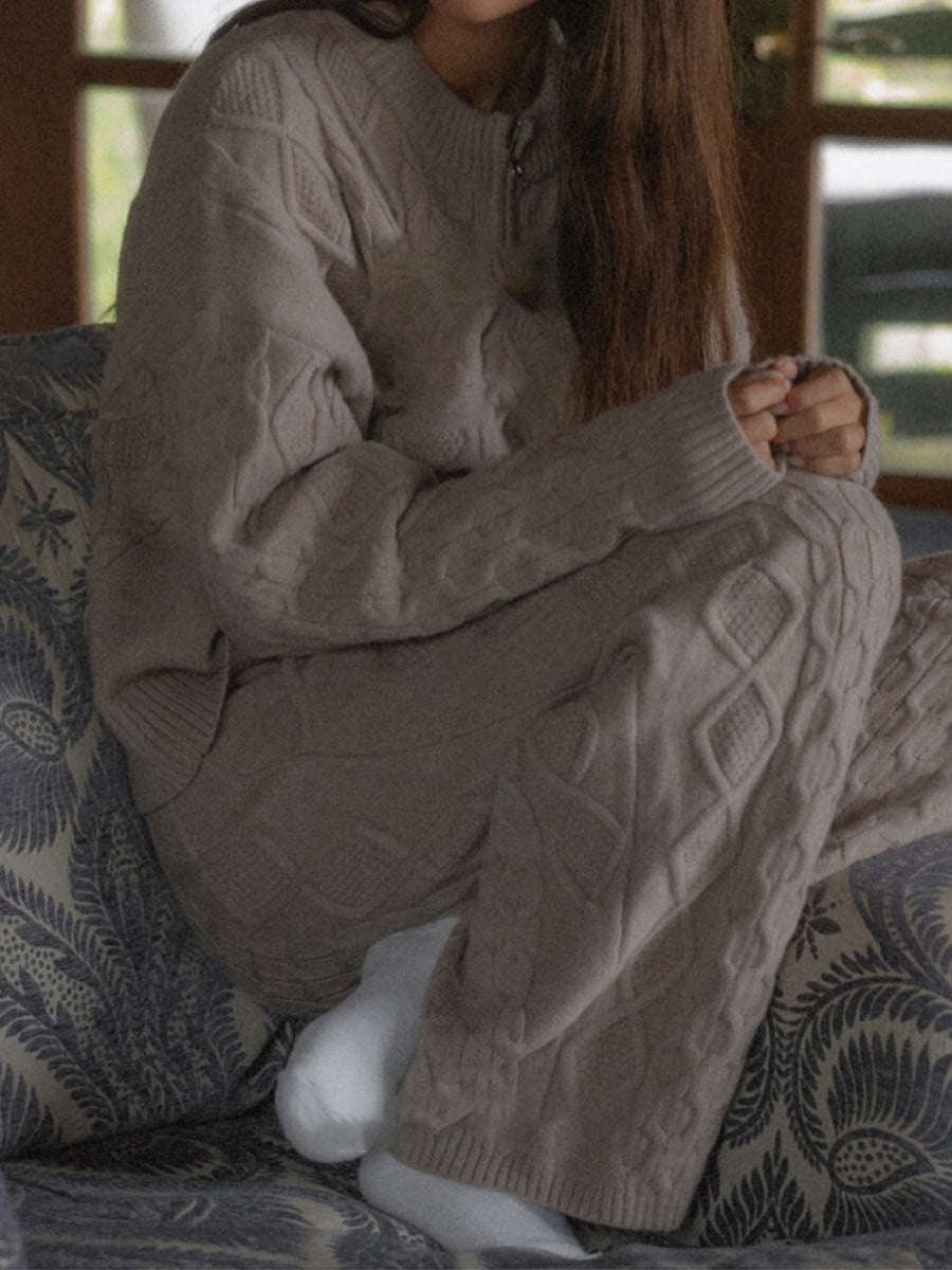 Half-zip Neck Cable Knit Sweater Two Pieces Set