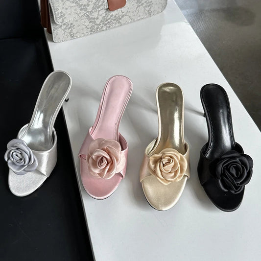 Satin Heels With Floral Accent Design