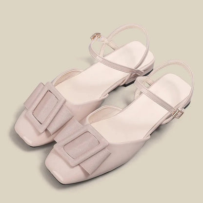 Chic Buckle Strap Square Toe Flats