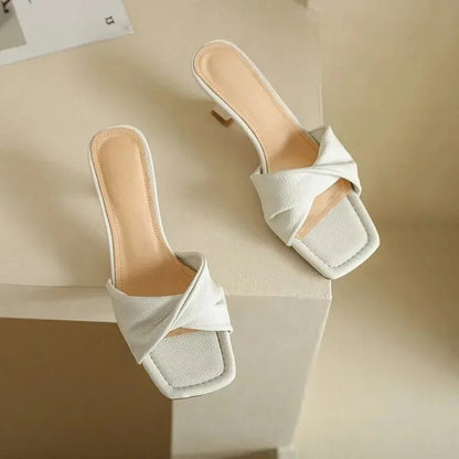 Chic Coral Square Toe Crisscross Slide Sandals
