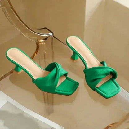 Chic Coral Square Toe Crisscross Slide Sandals