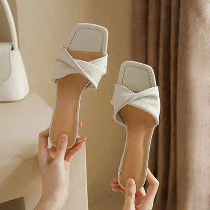 Chic Coral Square Toe Crisscross Slide Sandals