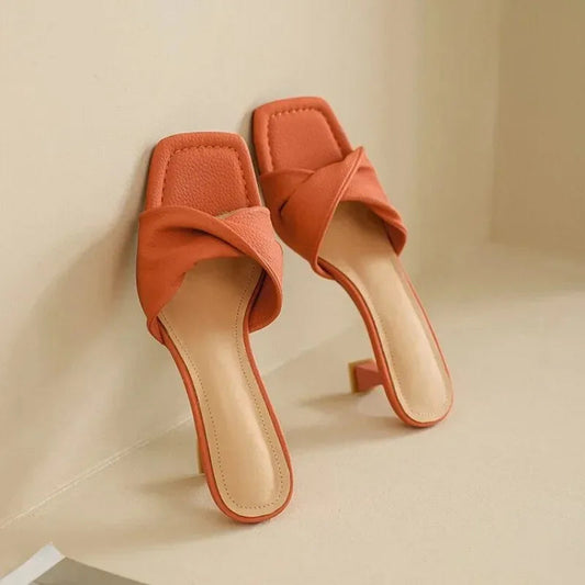 Chic Coral Square Toe Crisscross Slide Sandals