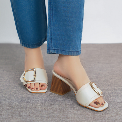 Fashionable Buckled Square Toe Block Heels