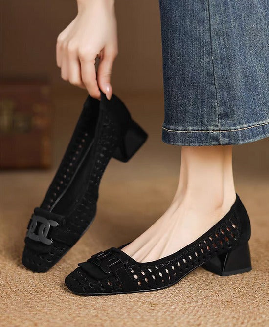 Square Toe Block Heels Pumps Shoes