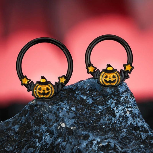 🎃Halloween Decorations🎃- 16G Wacky Halloween Pumpkin Septum Rings