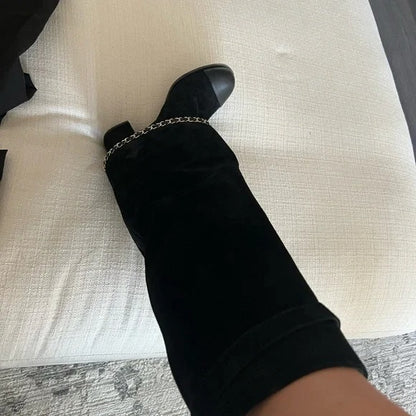 Suede Calfskin Lambskin Cap Toe High Boots