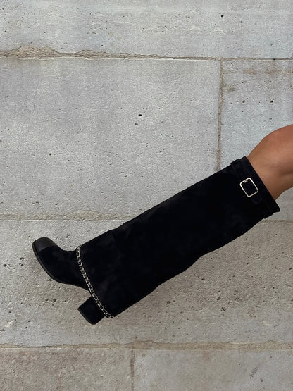 Suede Calfskin Lambskin Cap Toe High Boots