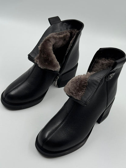 Fleece-Lined Soft-Sided Ankle Boots With Block Heel