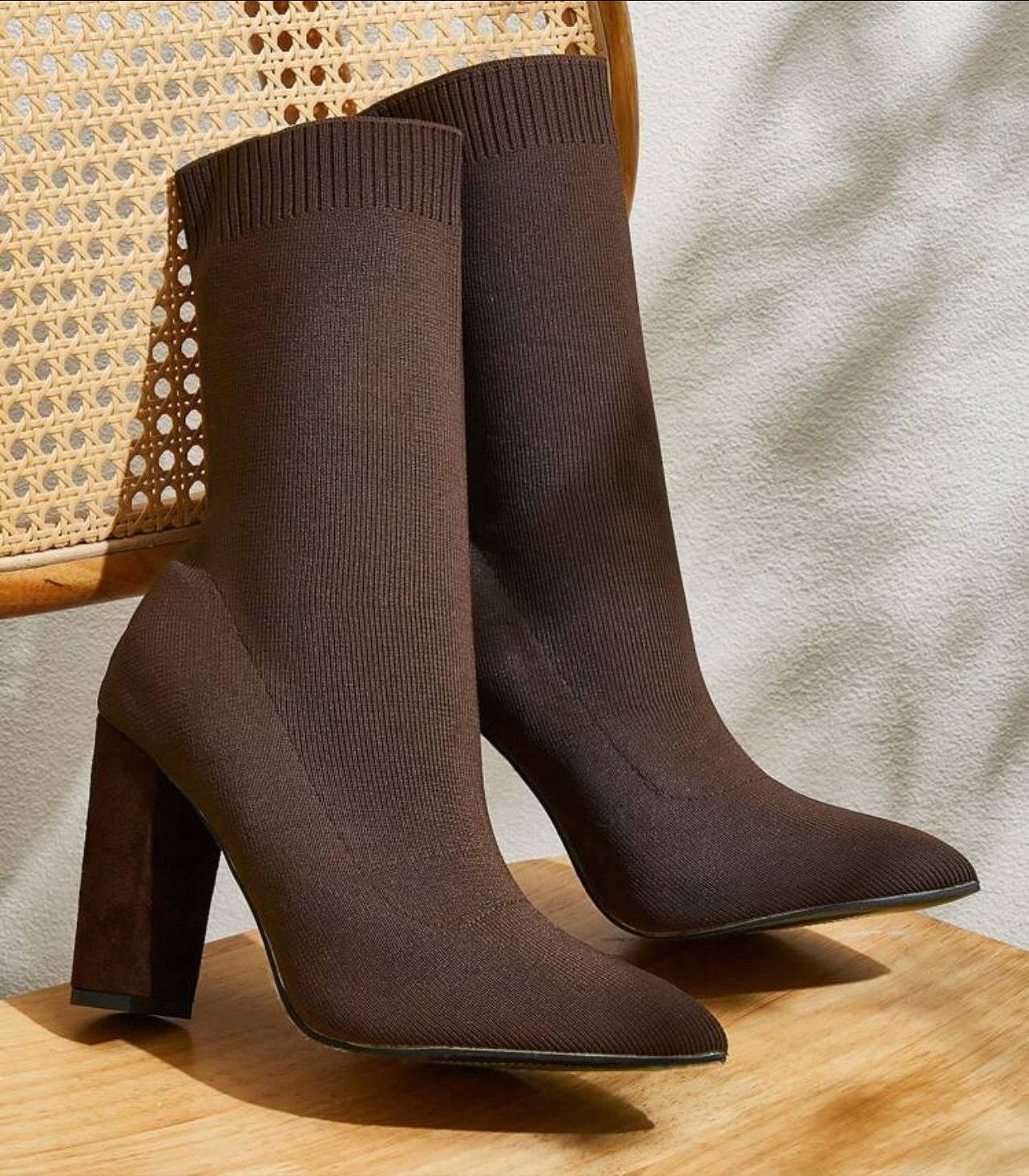 Knit Stretch Heeled Boots