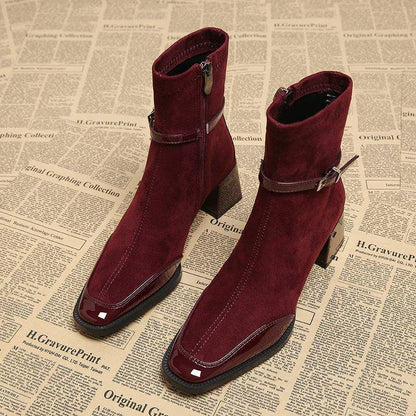 Suede Panel Square-Toe Boots