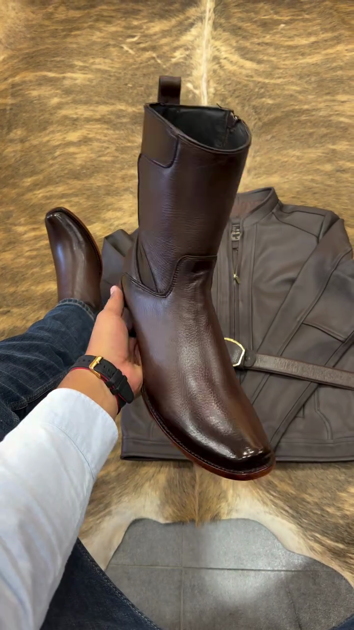 Zip Leather Western Boots