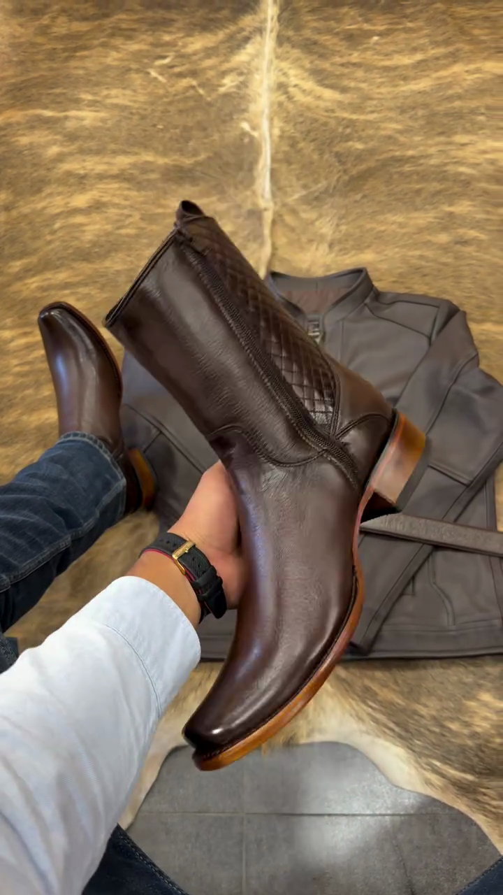 Zip Leather Western Boots