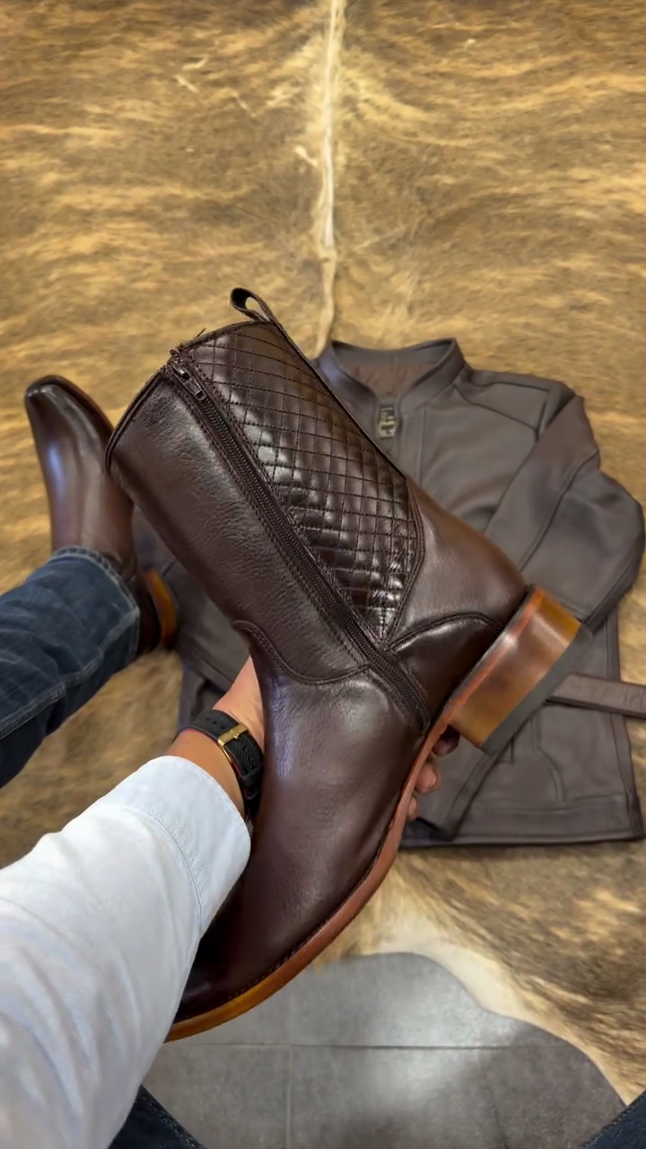 Zip Leather Western Boots