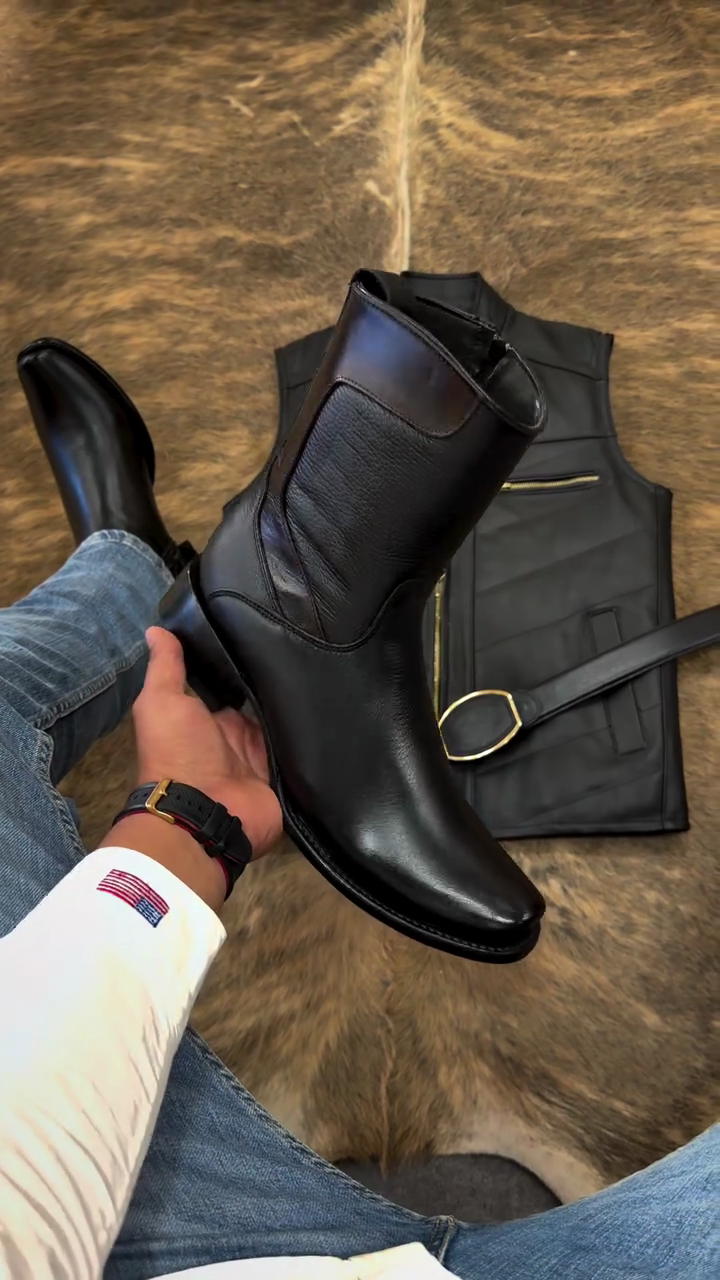 Zip Leather Western Boots