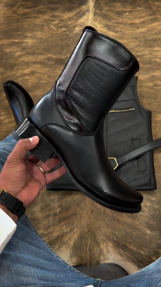 Zip Leather Western Boots