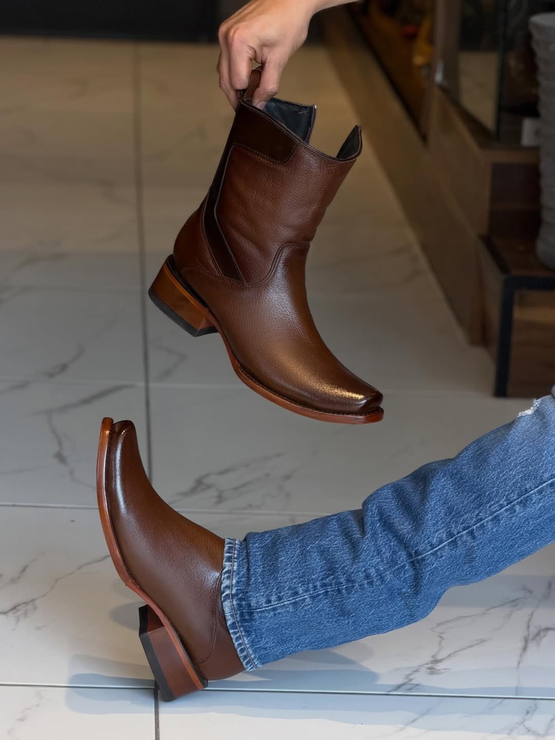 Vintage Cowhide Ranch Cowboy Boots