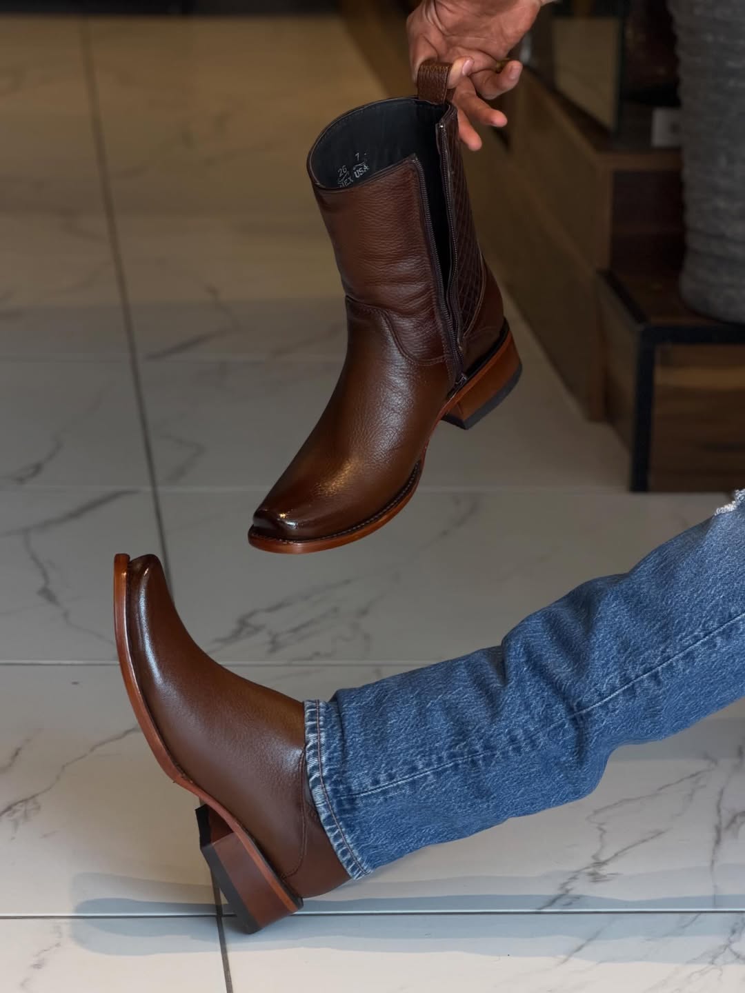 Vintage Cowhide Ranch Cowboy Boots
