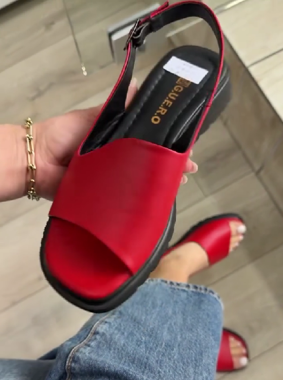 Elegant Leather Red Sandals