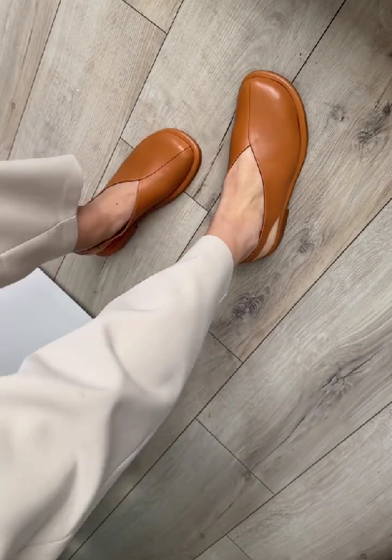 Tan Leather V-Cut Slingback Flats