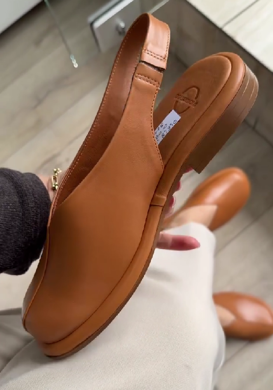 Tan Leather V-Cut Slingback Flats