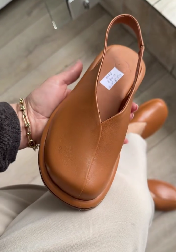 Tan Leather V-Cut Slingback Flats