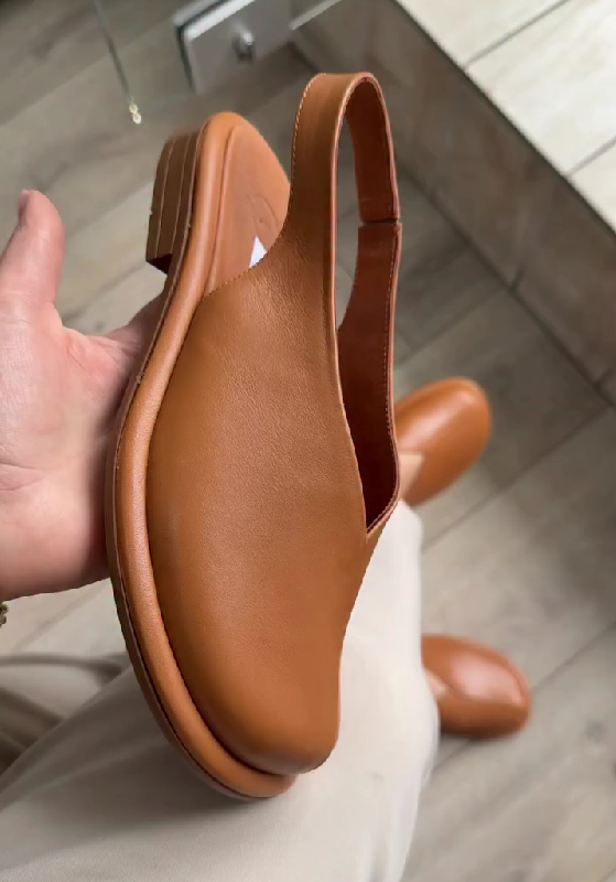 Tan Leather V-Cut Slingback Flats