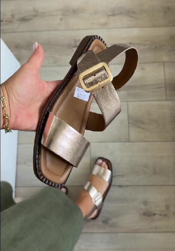 Women's Metallic Gold Leather Slingback Sandals