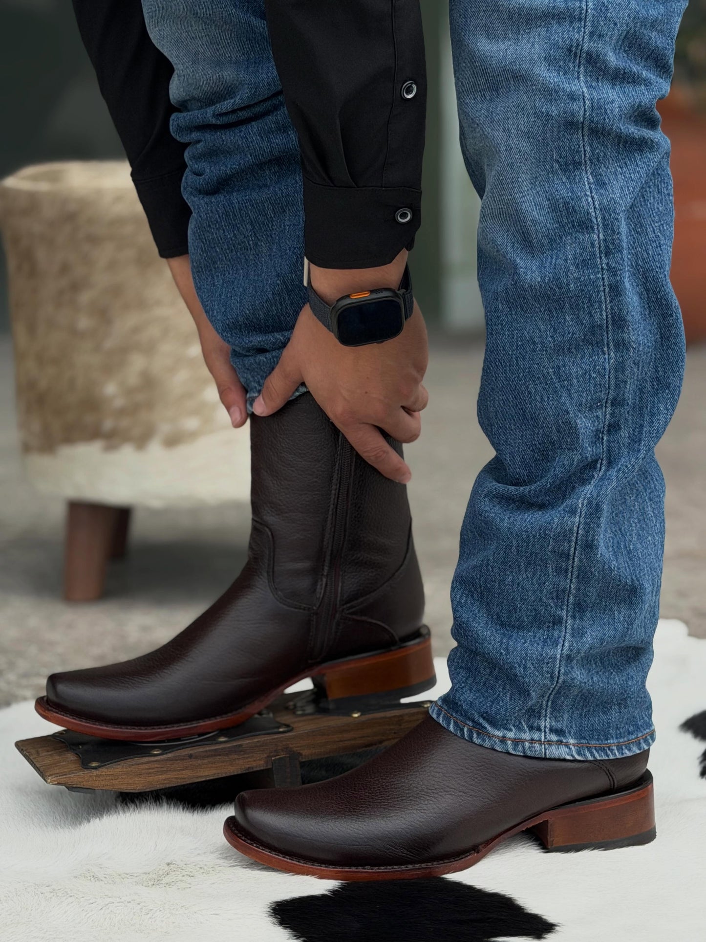Stacked Wood Heel Zip Up Riding Boots