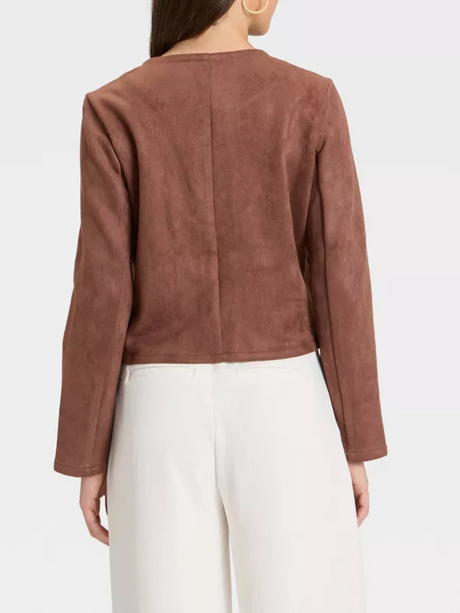 Faux Suede Front Patch Pockets Jacket